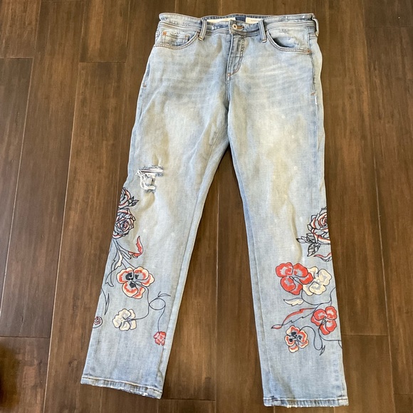 Pilcro and the Letterpress Denim - Pilcro Anthro Floral Embroidered Ankle Jeans Light Wash Boho Denim Size 31